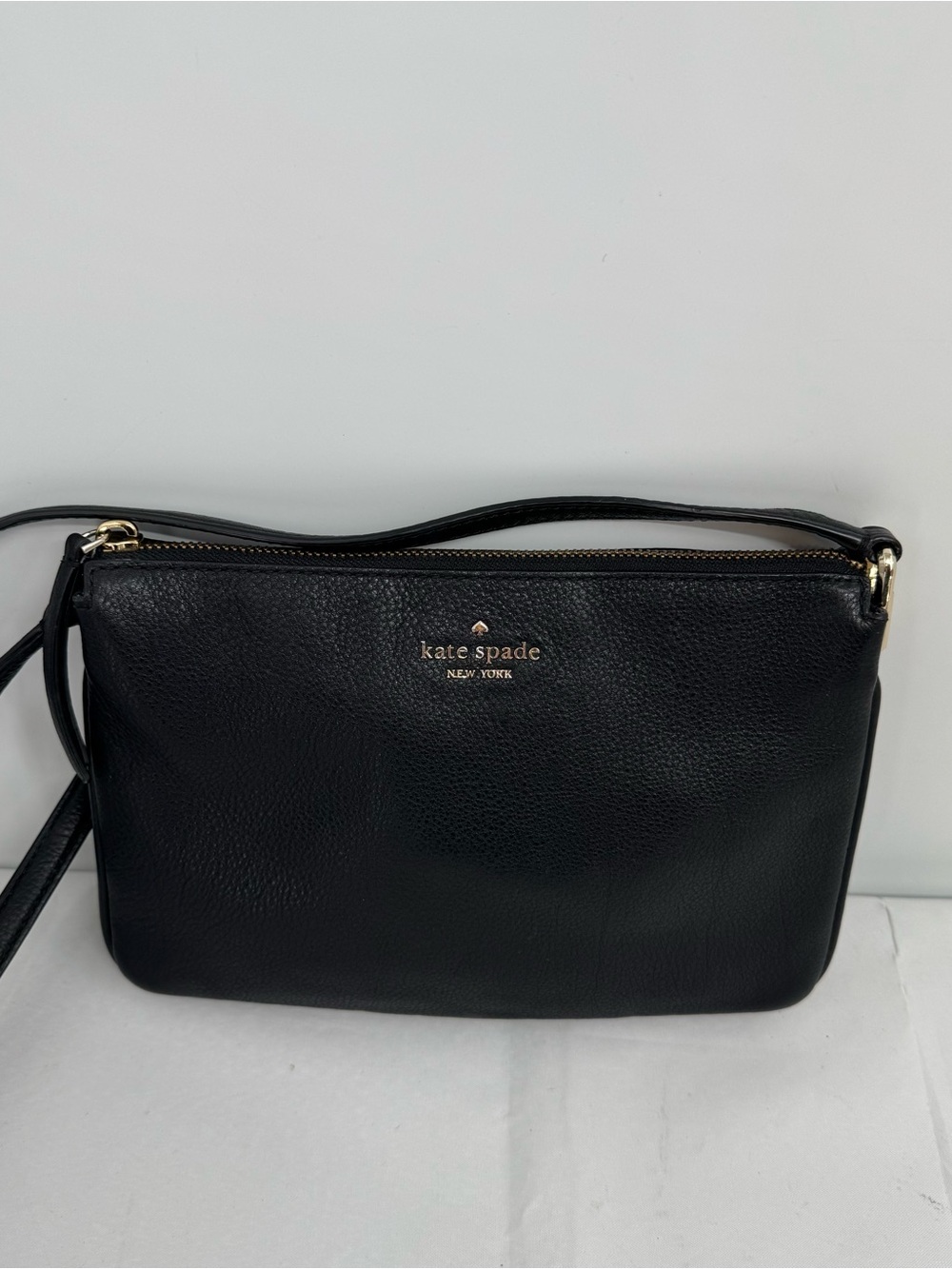 Kate Spade Jackson Triple Gusset Crossbody Purse Handbag Black Leather
